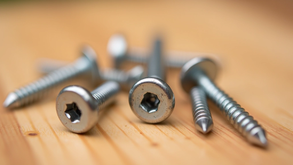 Assorted galvanized and stainless steel screws and fasteners for deck construction, organized by size