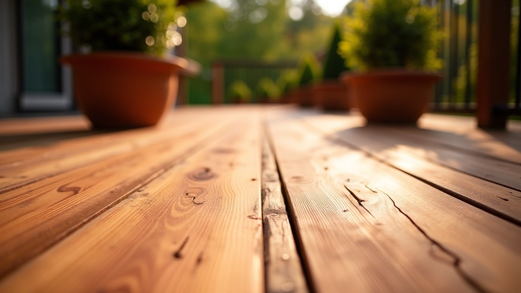 Premium tropical hardwood deck surface showing deep rich color and intricate natural grain patterns, installed on residential deck