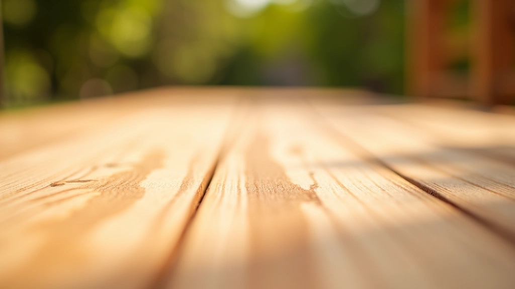 Detailed view of wooden deck boards with visible grain texture and professional finishing