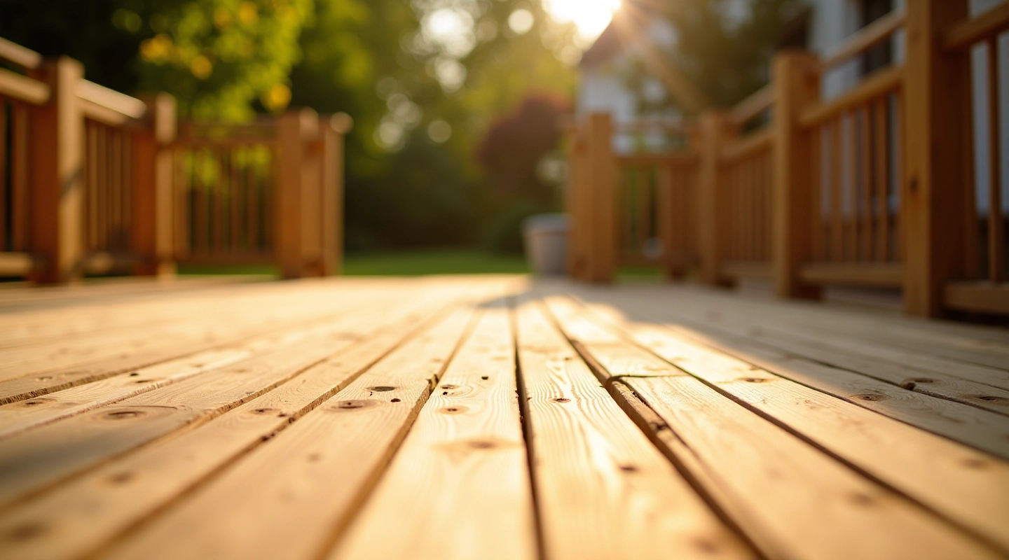 Beautiful wooden deck construction in a Vilnius backyard with natural timber finishes