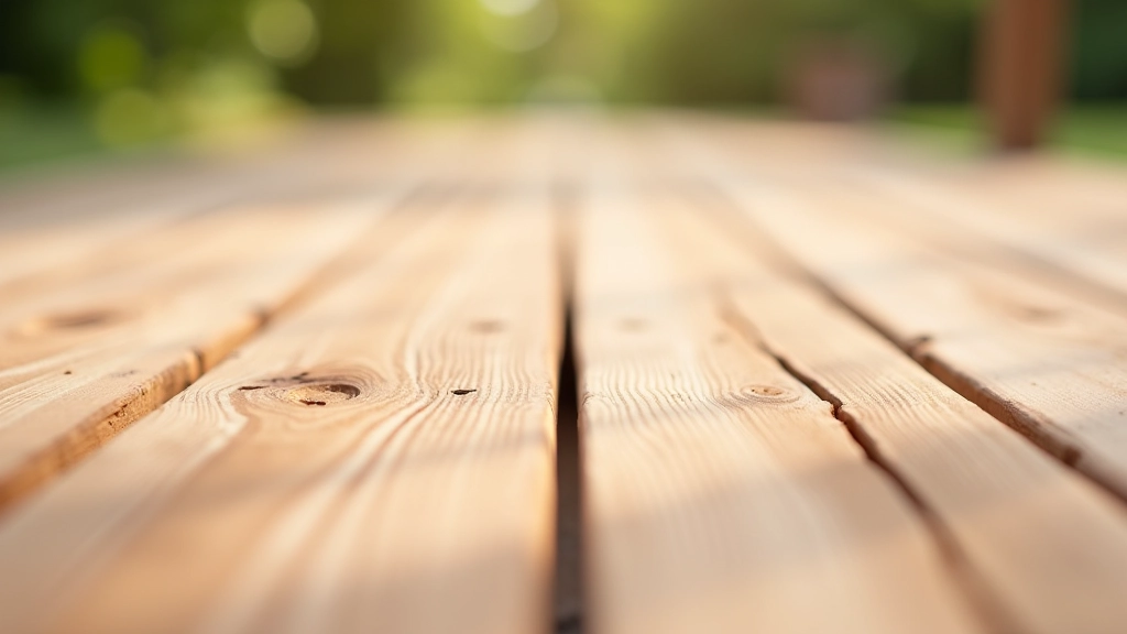 Close-up of wooden deck surface showing natural wood grain texture and weathered patina before sealing